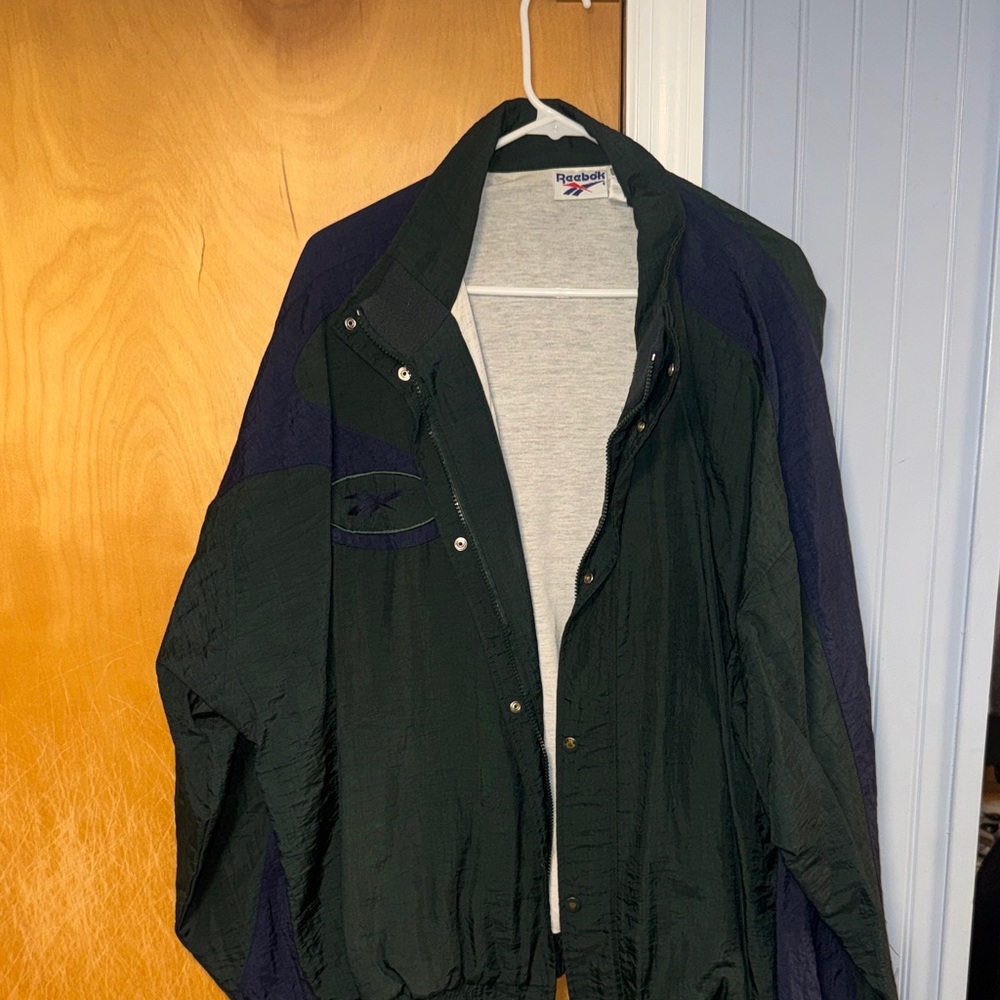 Vintage Reebok Men's Dark Green and Navy Windbreaker